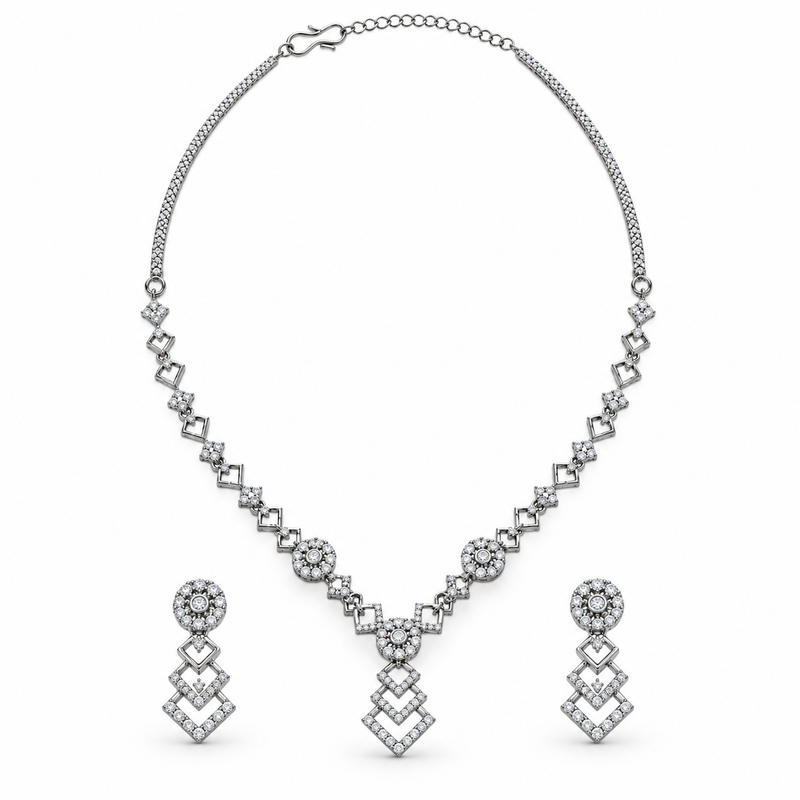 Silver Stone Necklace & Earrings Set