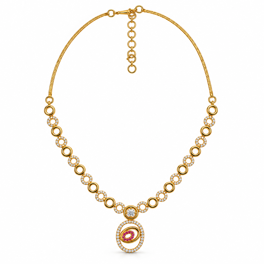 Gold Ruby Stone Necklace & Earrings Set