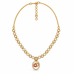 Gold Ruby Stone Necklace & Earrings Set