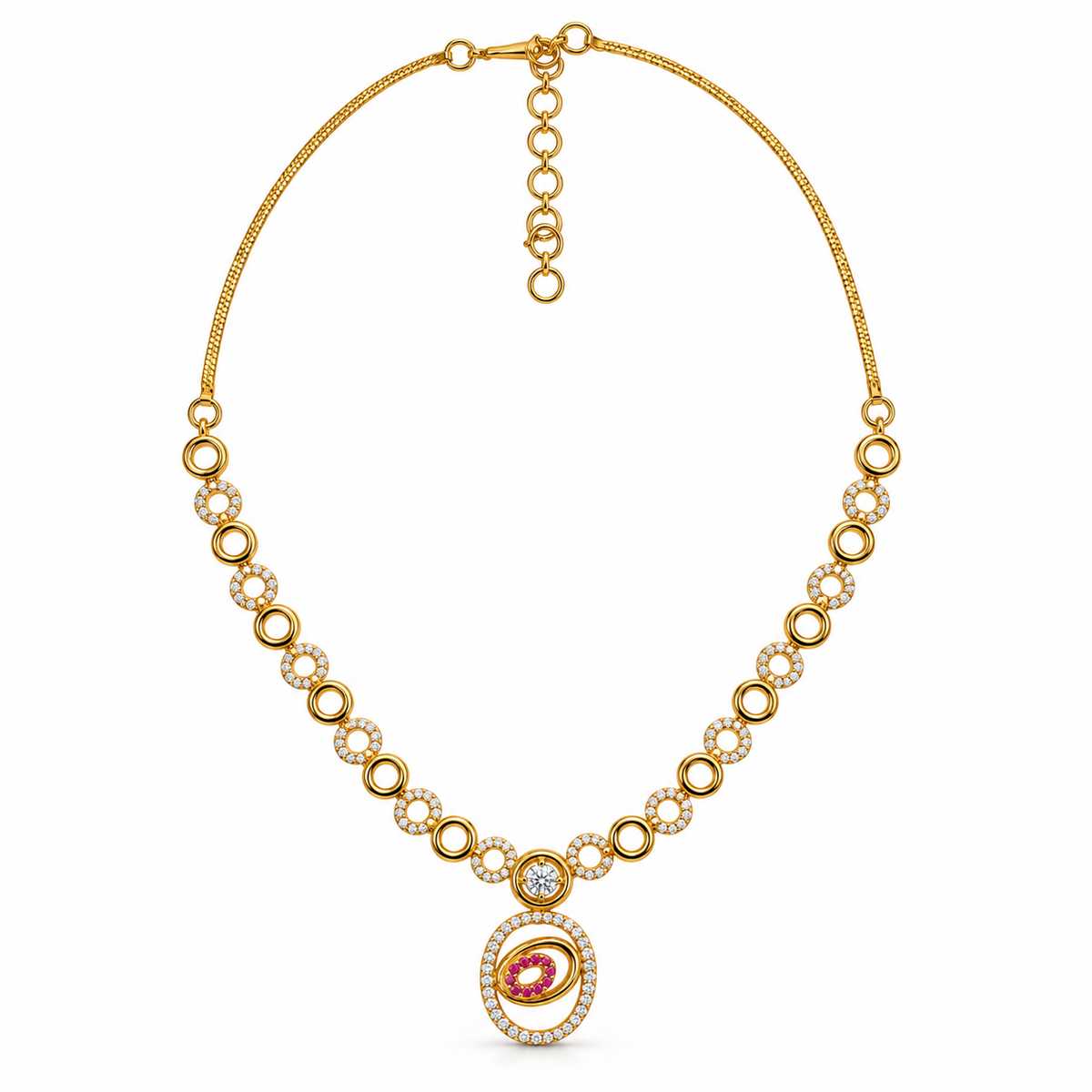 Gold Ruby Stone Necklace & Earrings Set