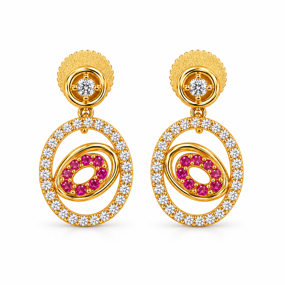 Gold Ruby Stone Necklace & Earrings Set