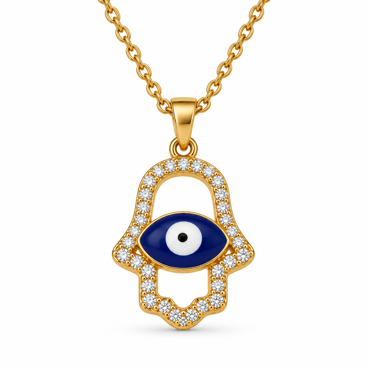 Gold Hamsa Evil Eye Pendant Necklace