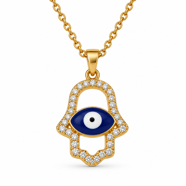 Gold Hamsa Evil Eye Pendant Necklace