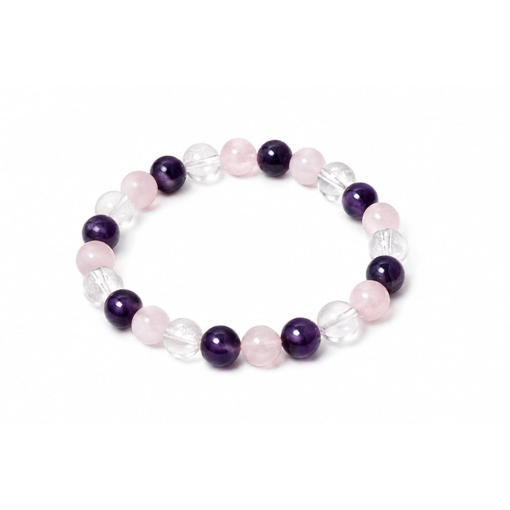 Natural Amethyst, Rose Quartz & Clear Quartz Bracelet for Men & Women