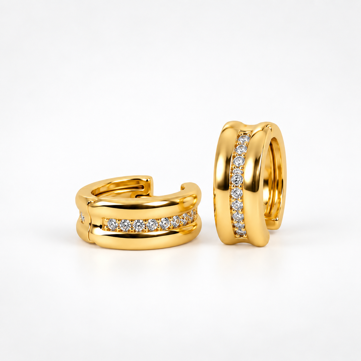 Gold Crystal Huggie Hoop Earrings