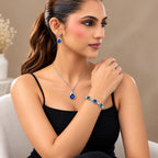 SILVER TONE BLUE CRYSTAL NECKLACE & BRACELET JEWELLERY SET