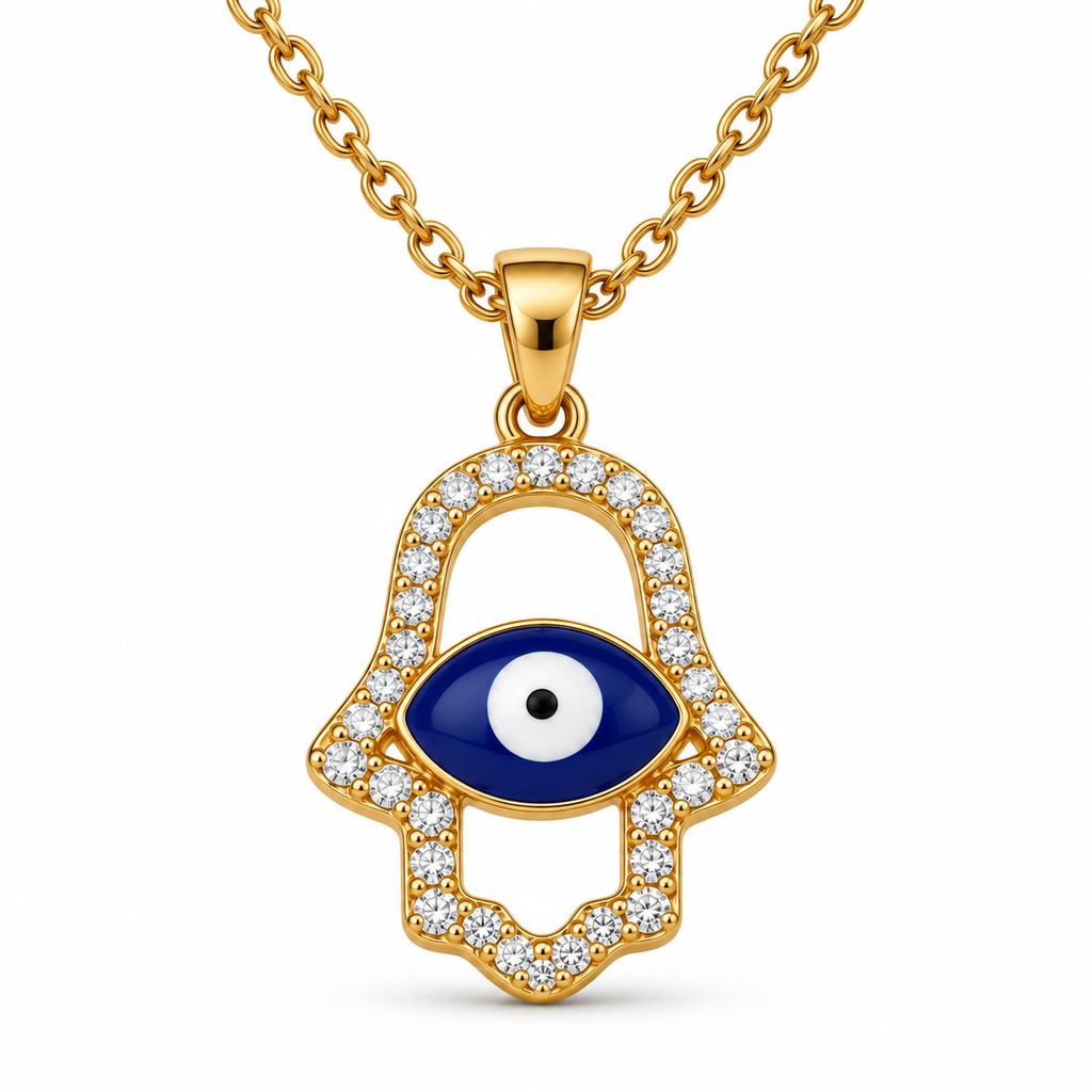 Gold Hamsa Evil Eye Pendant Necklace