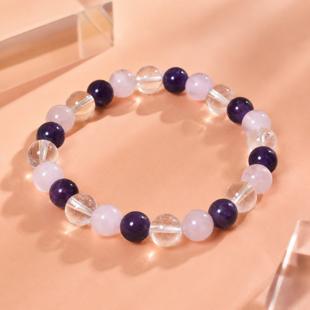 Rose quartz and amethyst bracelet for men and women