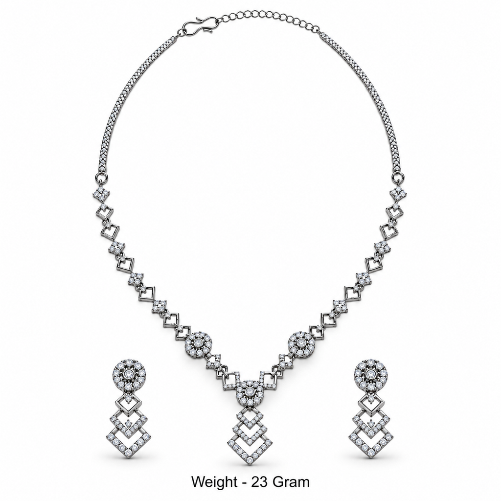 Silver Stone Necklace & Earrings Set