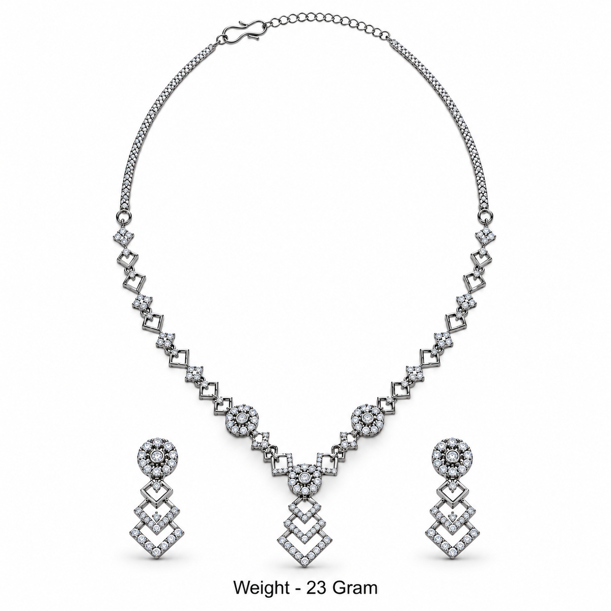 Silver Stone Necklace & Earrings Set