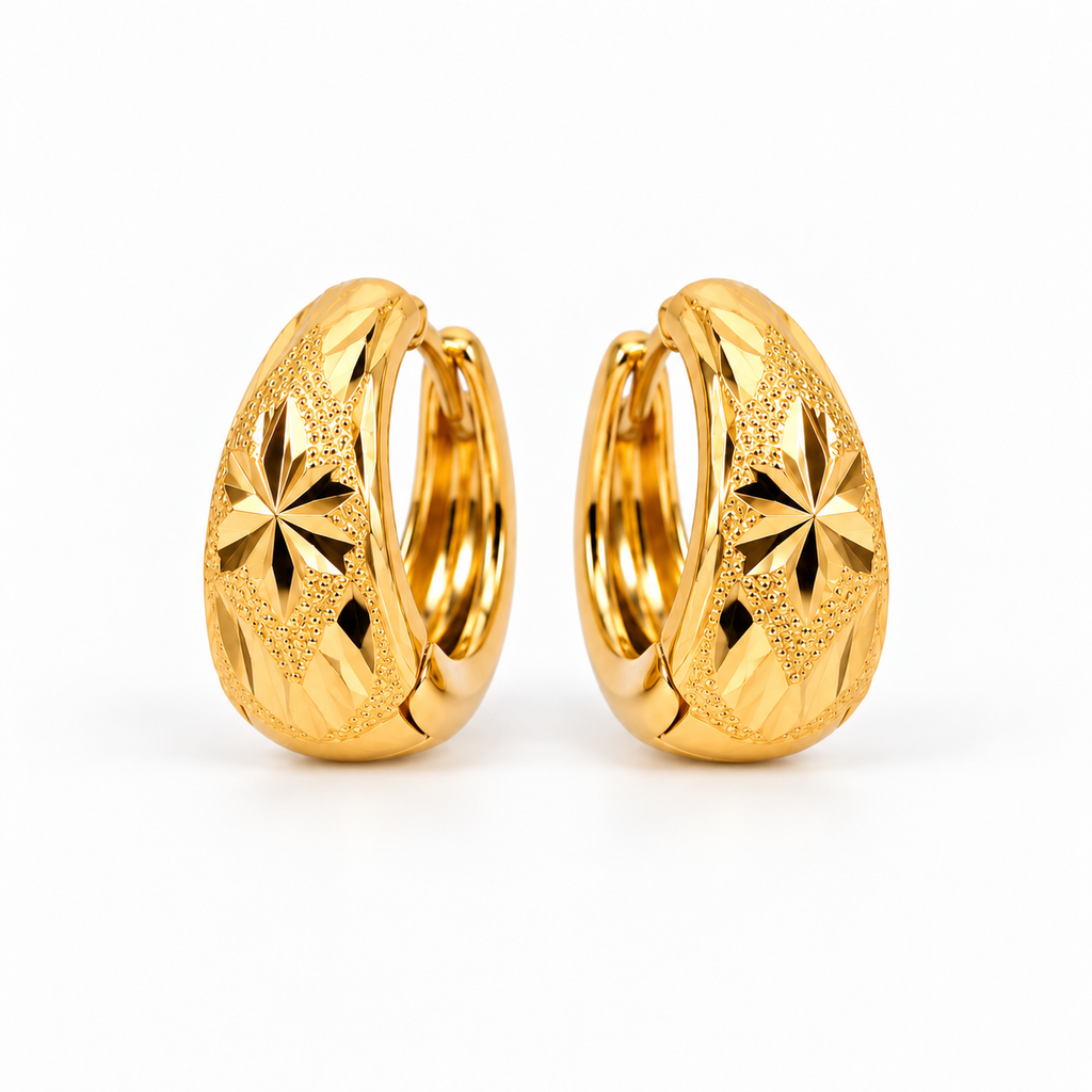Gold Starburst Huggie Hoop Earrings