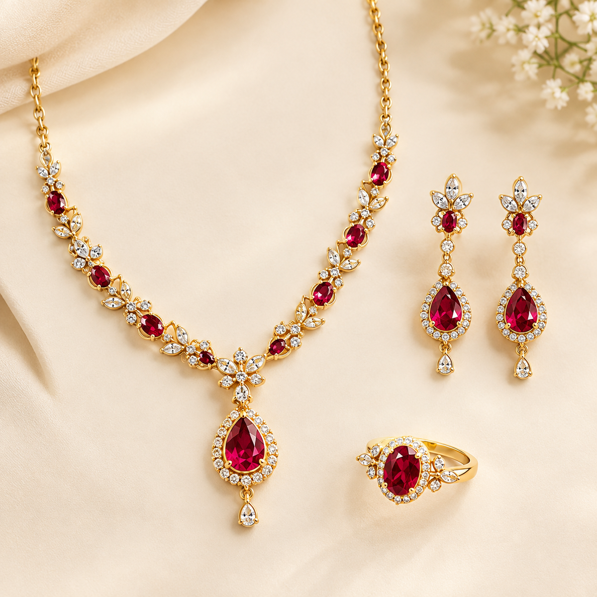 Ruby Elegance Gold-Plated Jewelry Set