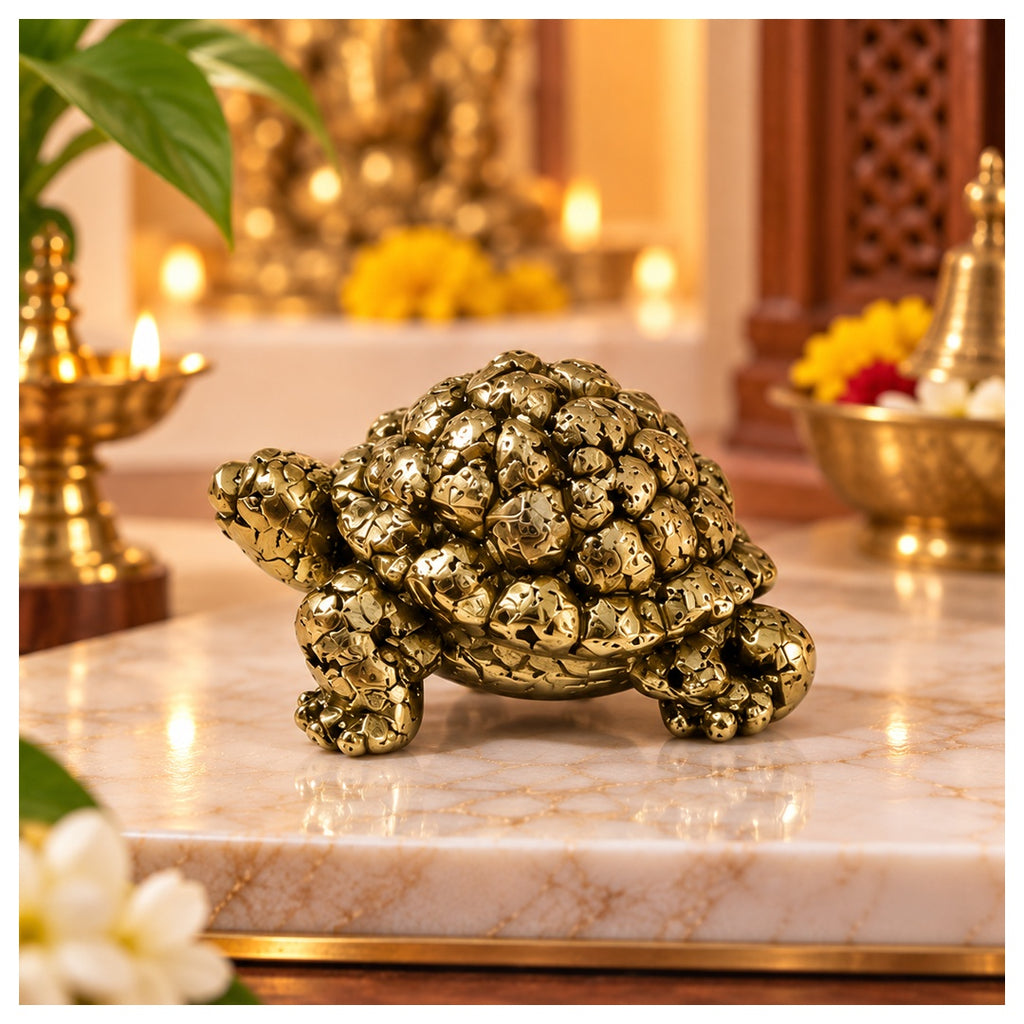 Natural Pyrite Tortoise Statue  | Golden Pyrite Turtle Figurine for Vastu, Feng Shui, Home & Office Décor |