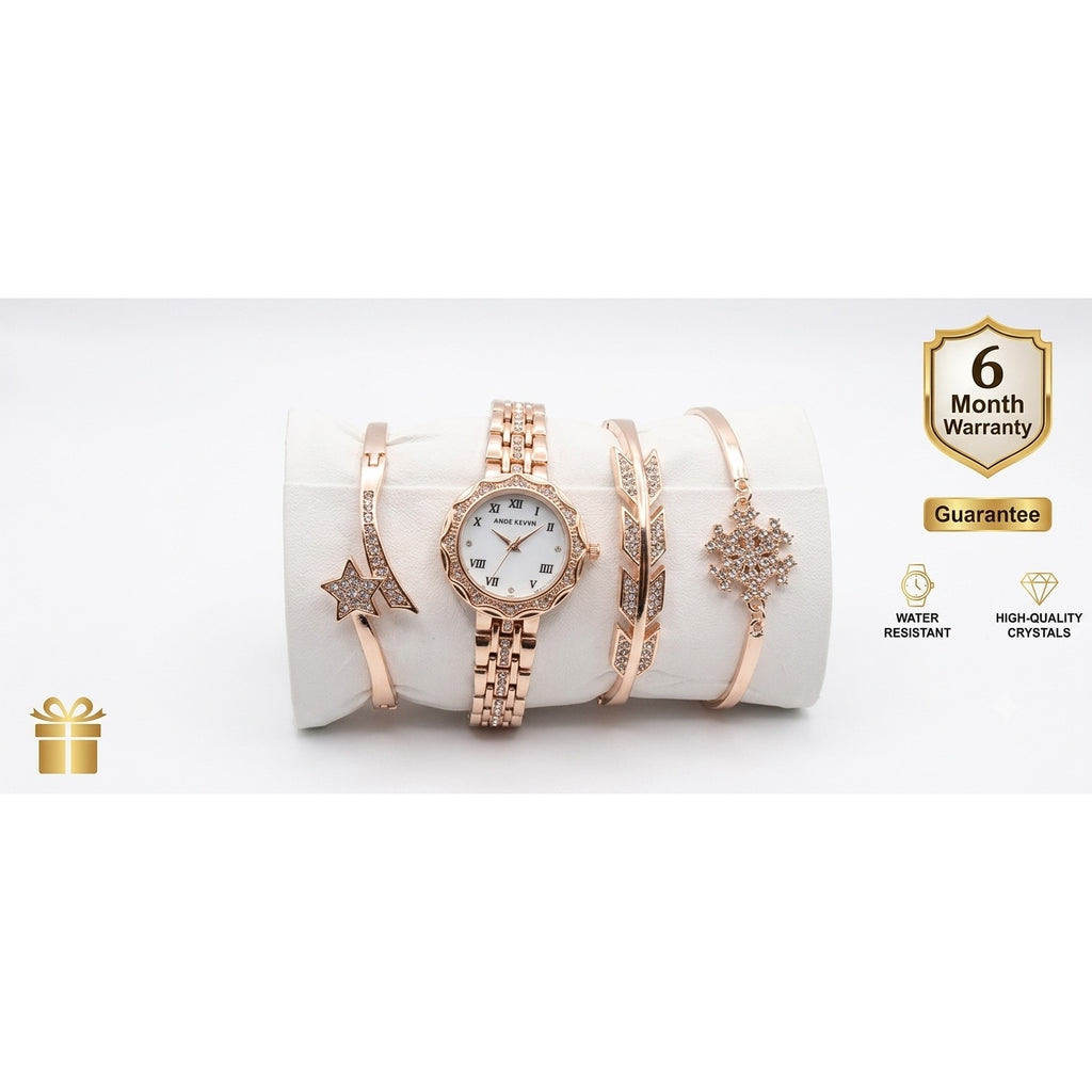 Elegant Rose Gold Women’s Watch & Bracelet Gift Set