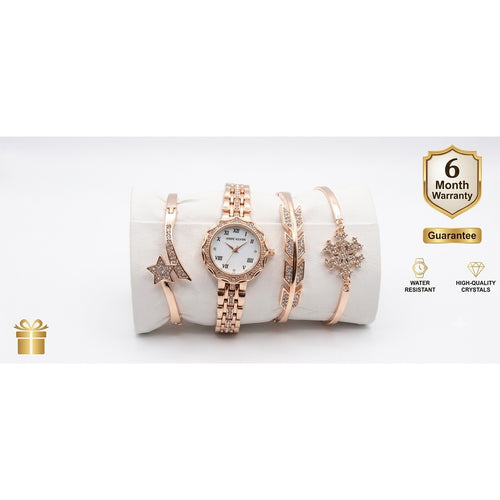 Elegant Rose Gold Women’s Watch & Bracelet Gift Set