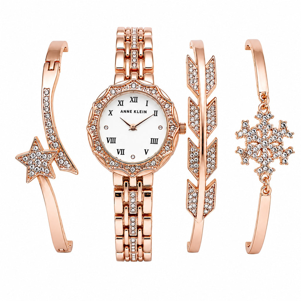 Elegant Rose Gold Women’s Watch & Bracelet Gift Set